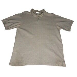 Geoffrey Beene Polo Shirt Mens Large Beige Stripe Cotton Rayon Short Sleeve